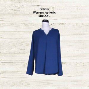 Gaharu womens size XXL top long sleeves w/rolled band color blue